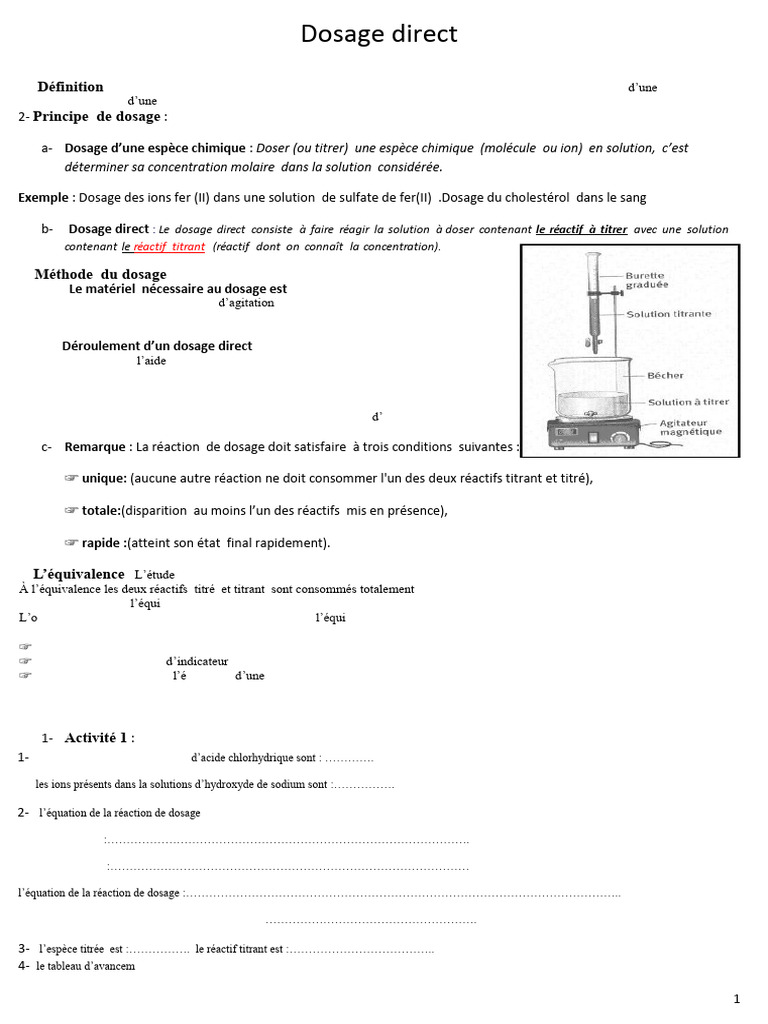Dosage Direct : Méthodes et Équivalence | PDF | Titrage | Chimie