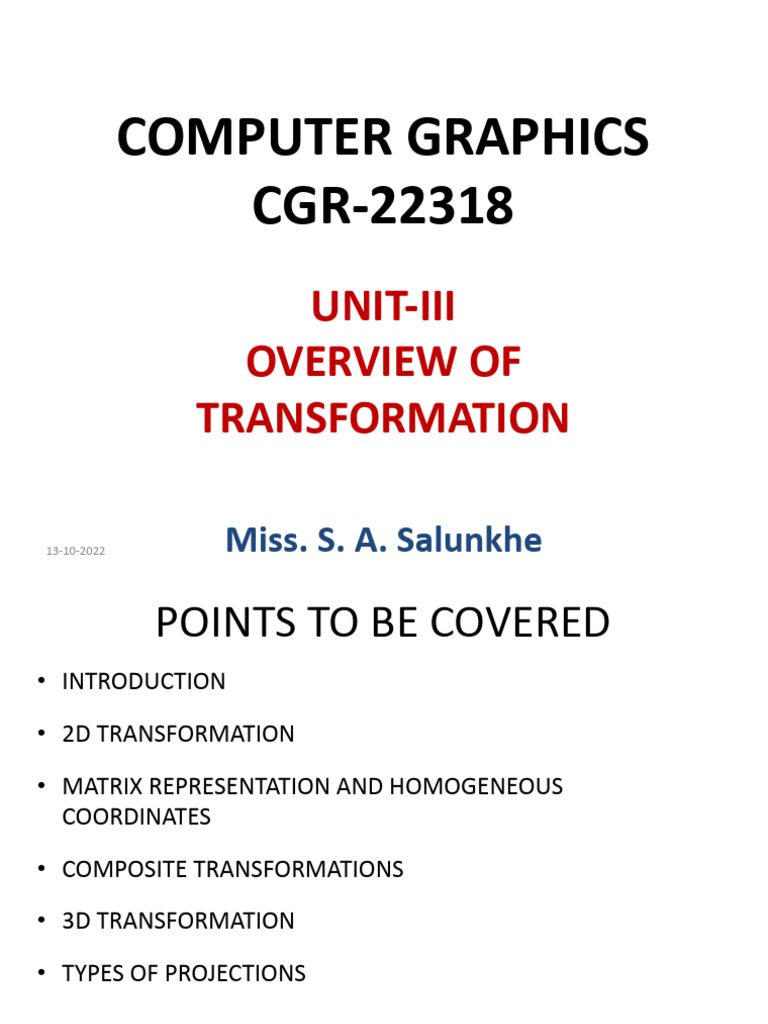 Chapter-Iii Overview of Transformation | PDF | 2 D Computer Graphics ...