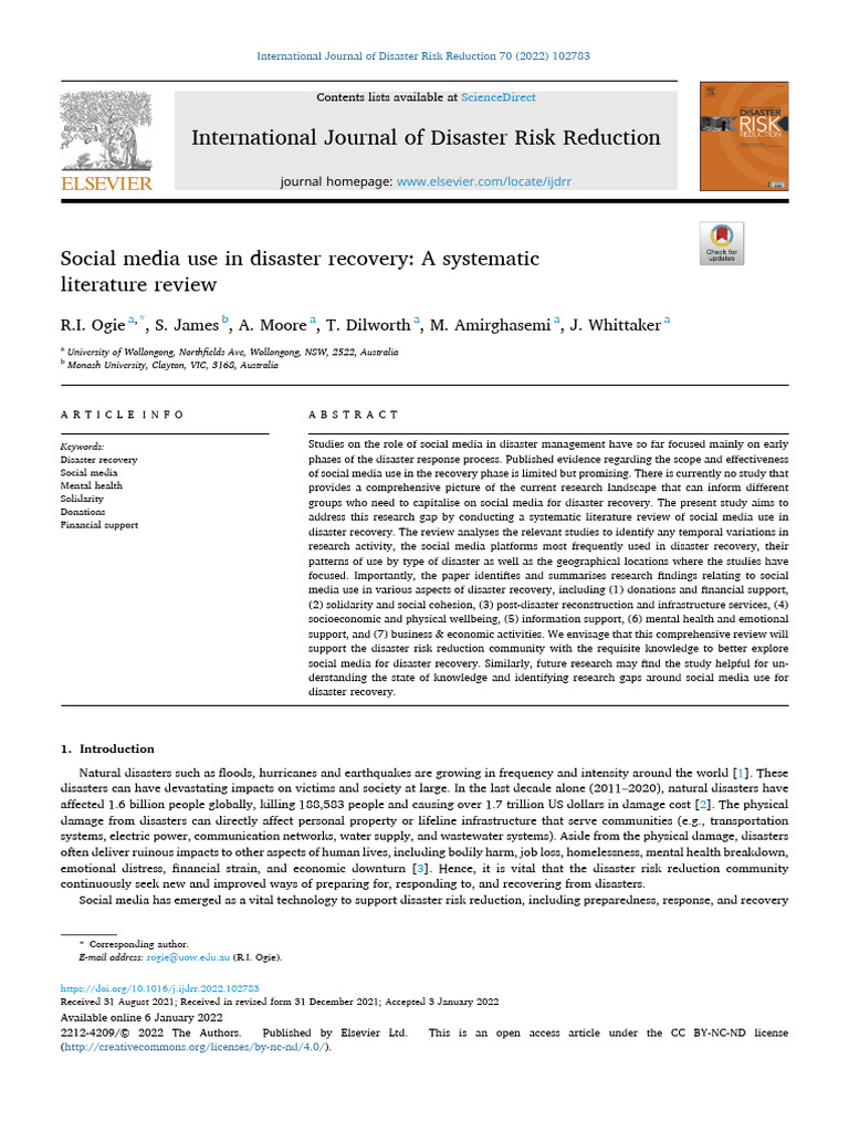 Social Media in Disaster Recovery Review | PDF | Natural Disasters ...