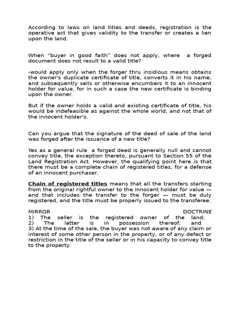 According To Laws On Land Titles and Deeds | PDF