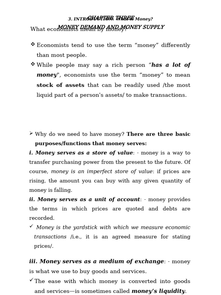 Chapter III-monye Demand and Supply | PDF | Money | Money Supply