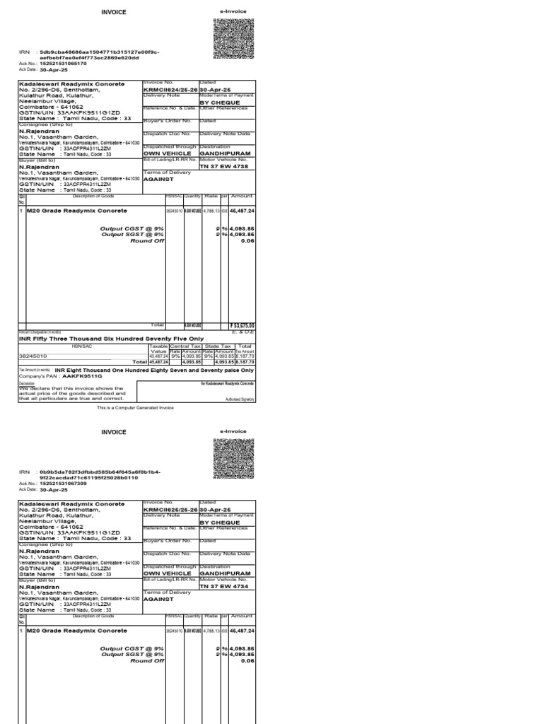 Invoice for Readymix Concrete Sales | PDF | Invoice | Taxes
