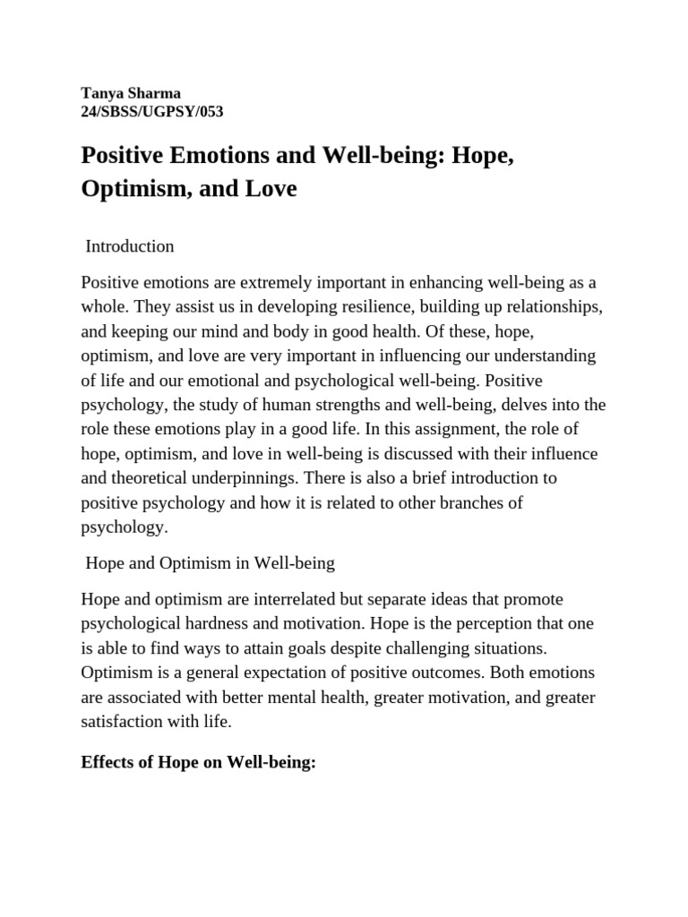 Hope and Well-being in Positive Psychology | PDF | Hope | Positive ...