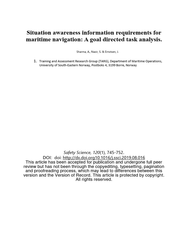 Maritime Navigation Situation Awareness Analysis | PDF | Maritime Pilot ...