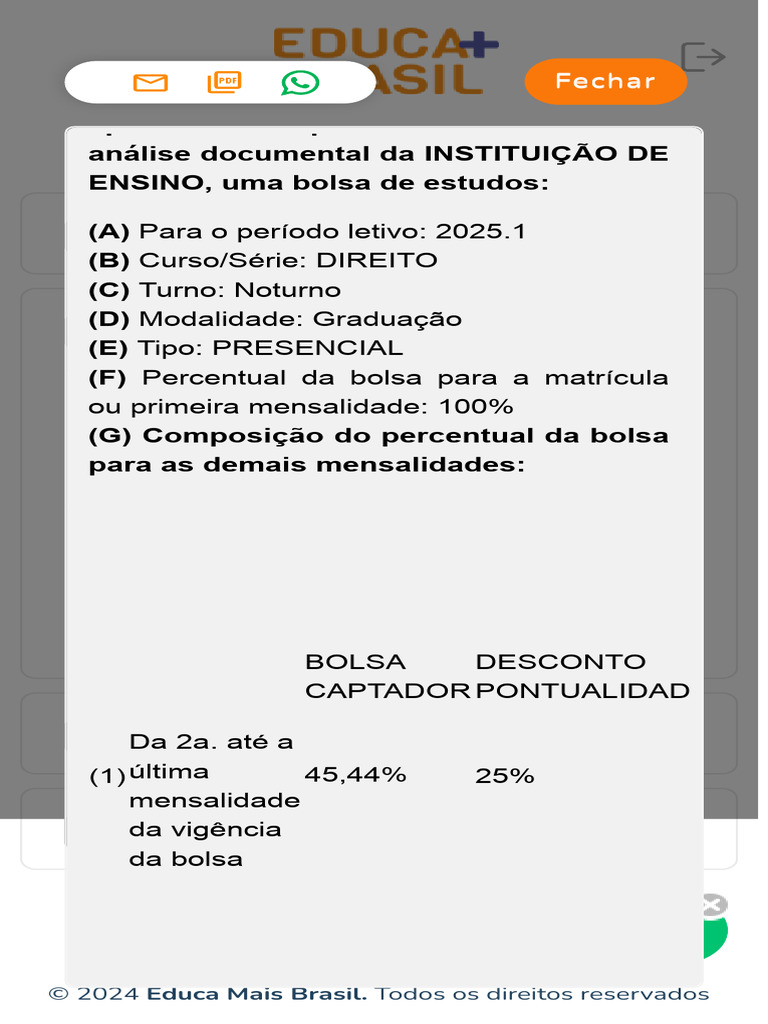 Bolsa de Estudos 100% para Direito | PDF