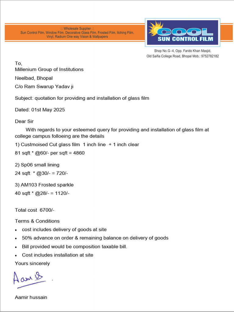 Glass Film Installation Quotation | PDF