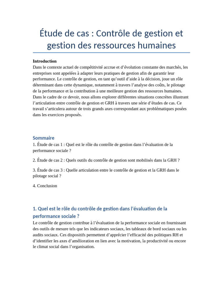 Contrôle de gestion et GRH : Synergie essentielle | PDF | Gestion des ...