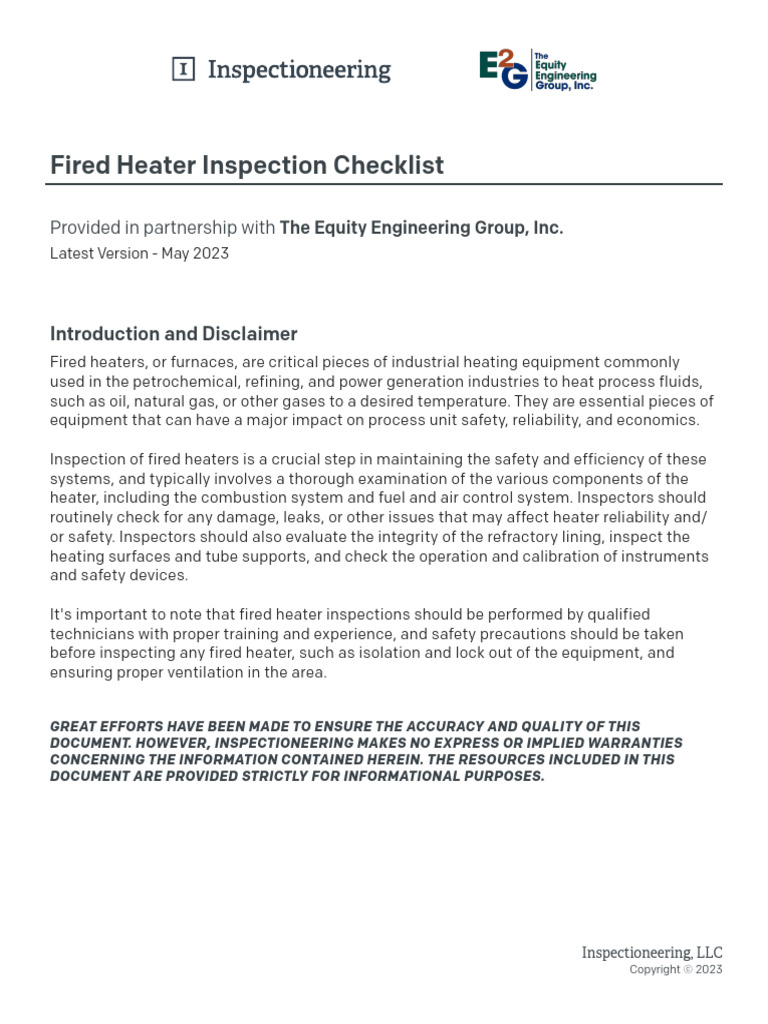 Fired Heater Inspection Checklist 2023 | PDF | Mechanical Engineering