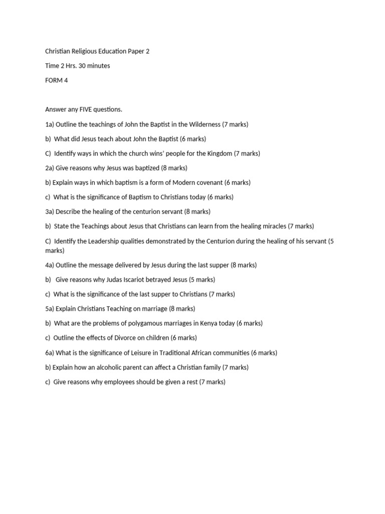 Christian Religious Education Paper 2 Guide | PDF