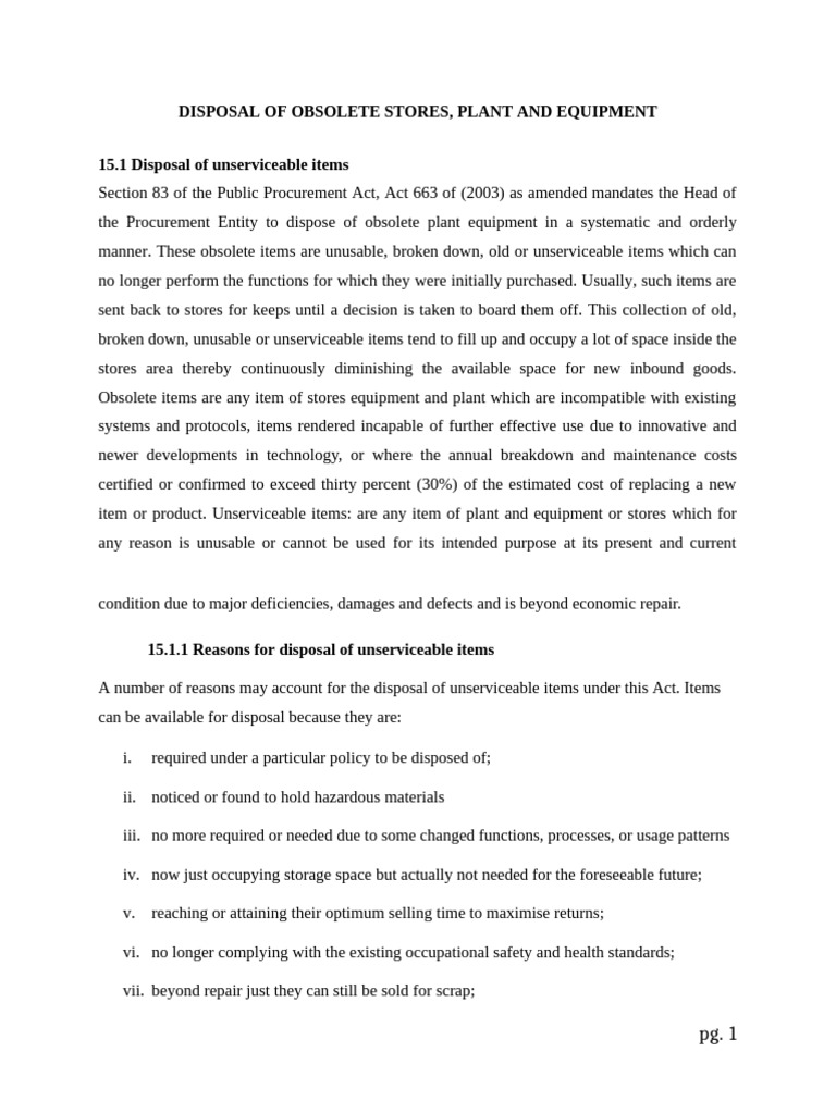 Guidelines for Disposing Unserviceable Equipment | PDF | Auction ...