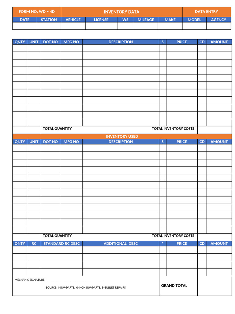 Vehicle Inventory Data Entry Form | PDF