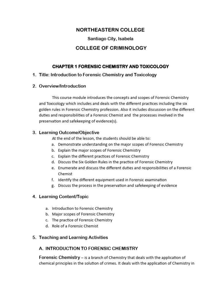 Forensic Chemistry and Toxicology Overview | PDF | Forensic Science ...