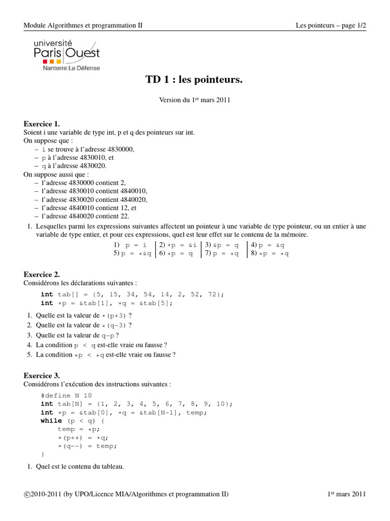 Pointeurs en C : Exercices et Solutions | PDF | Pointeur (programmation ...