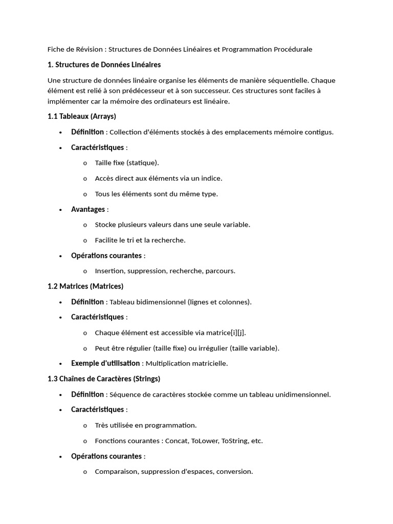 Structures Linéaires et Programmation Procédurale | PDF | Programmation ...