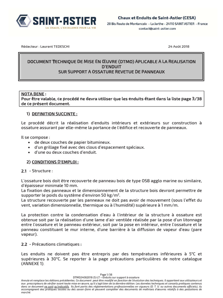 Dtmo Enduits Sur Support A Ossature Bois 16.04.2015 | PDF | Bois ...