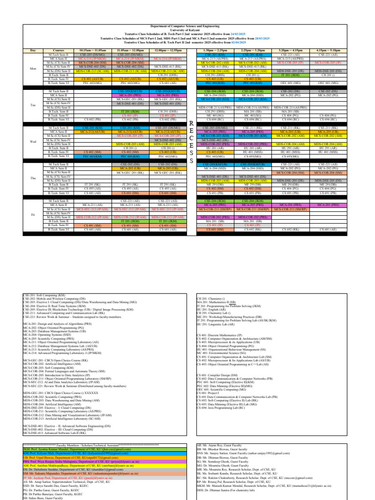 2025 Tentative Class Schedule CSE | PDF | Computer Programming | Computing