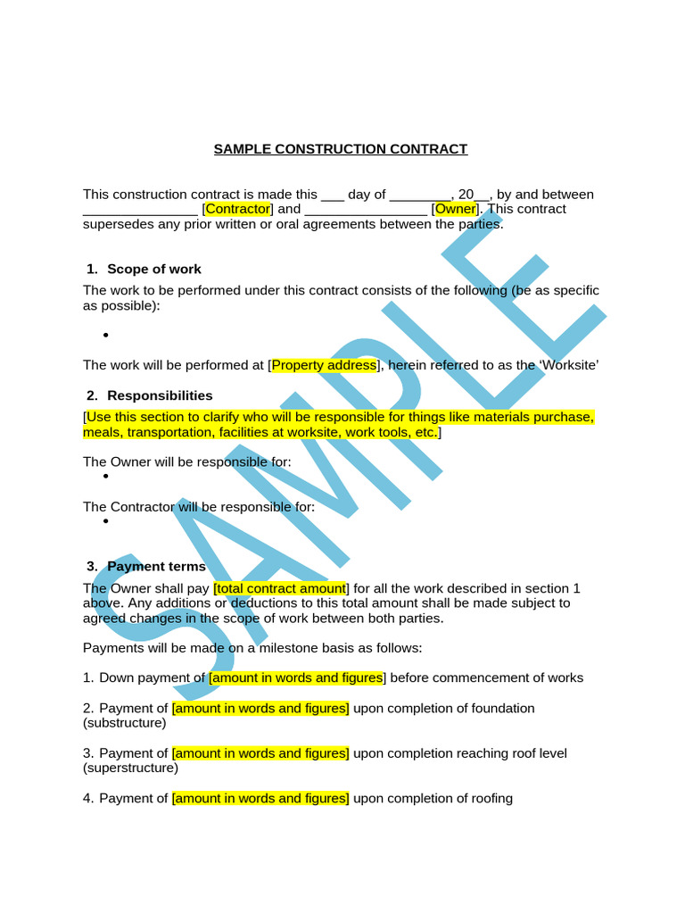 Sample Contruction Contract | PDF | Payments | Mediation
