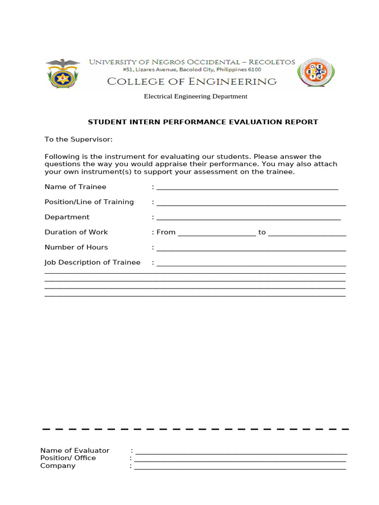 Student Intern Performance Evaluation Report | PDF