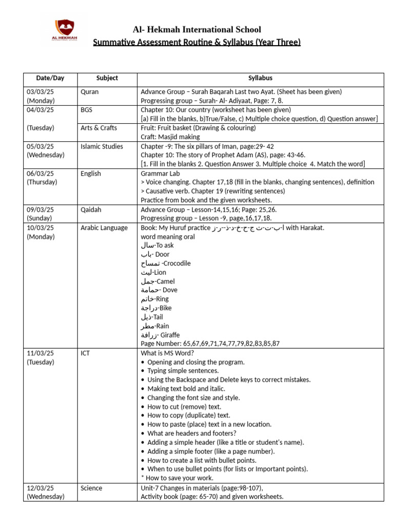 Year 3 Assessment Routine | PDF