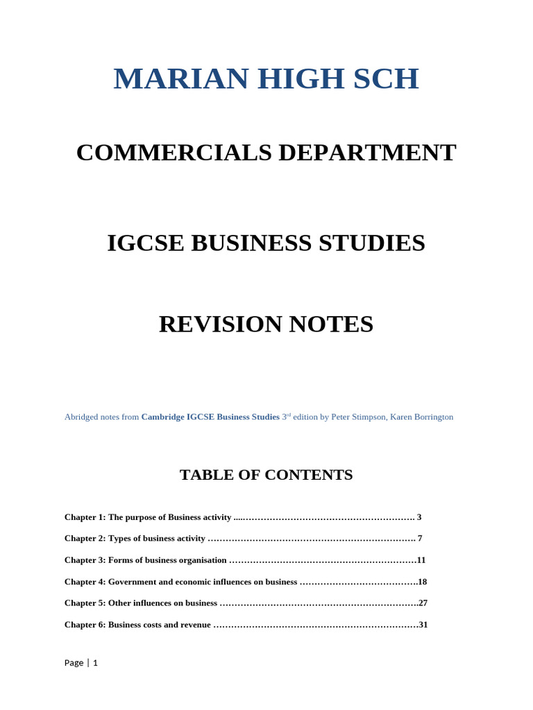 Business Studies Notes IGCSE Muzo | PDF | Franchising | Taxes