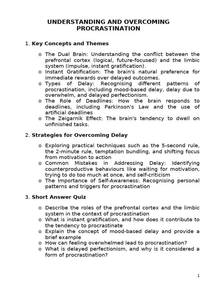 Understanding And Overcoming Procrastination Pdf