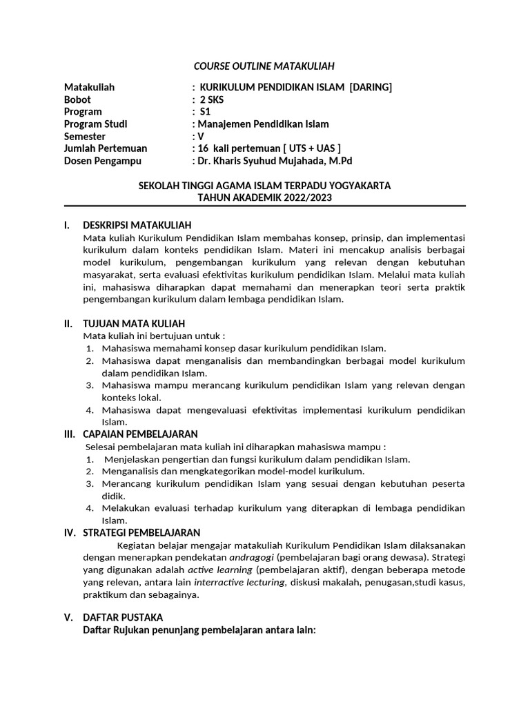 Course Outline Matakuliah | PDF