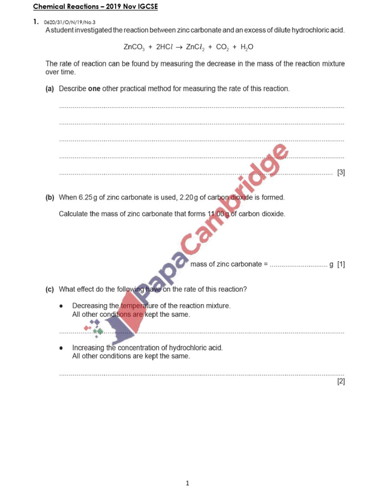 2019N Chemical Reactions IGCSE Stru | PDF