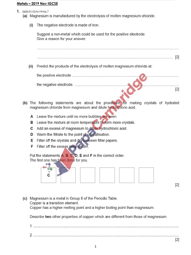 2019N Metals IGCSE Stru | PDF