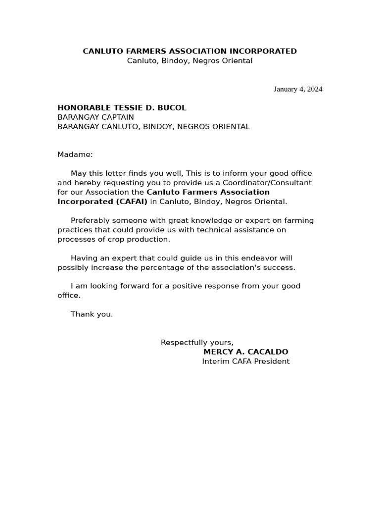 Request for Farming Consultant in Canluto | PDF