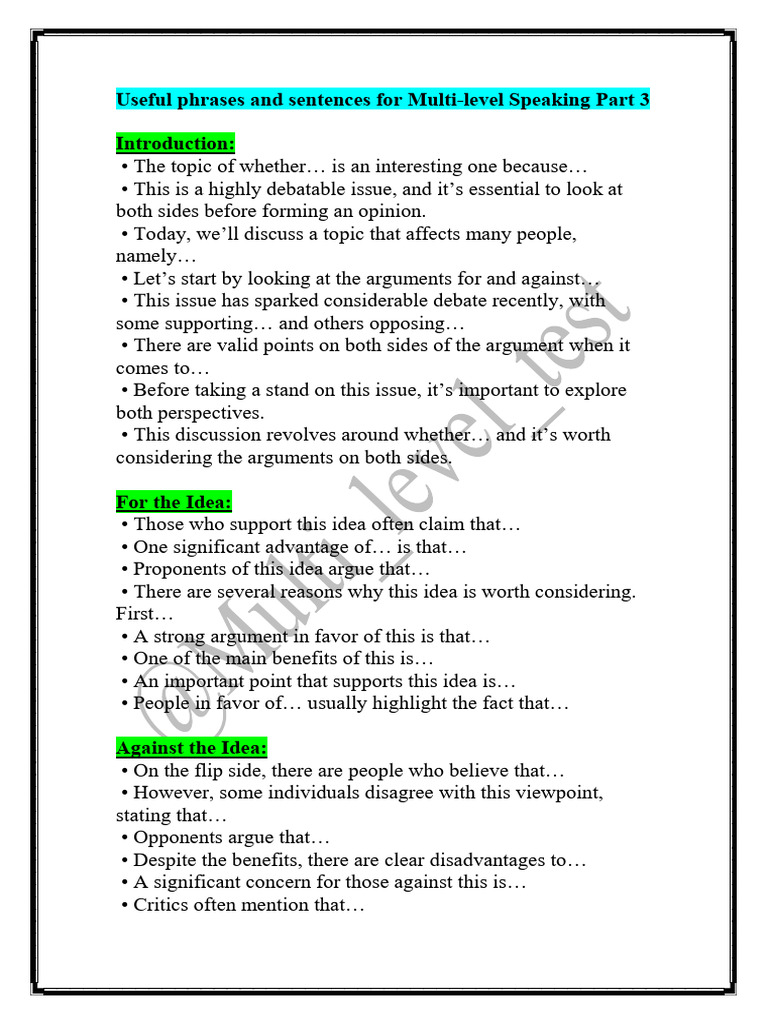 @multi - Level - Test Speaking Part 3 Phrases | PDF