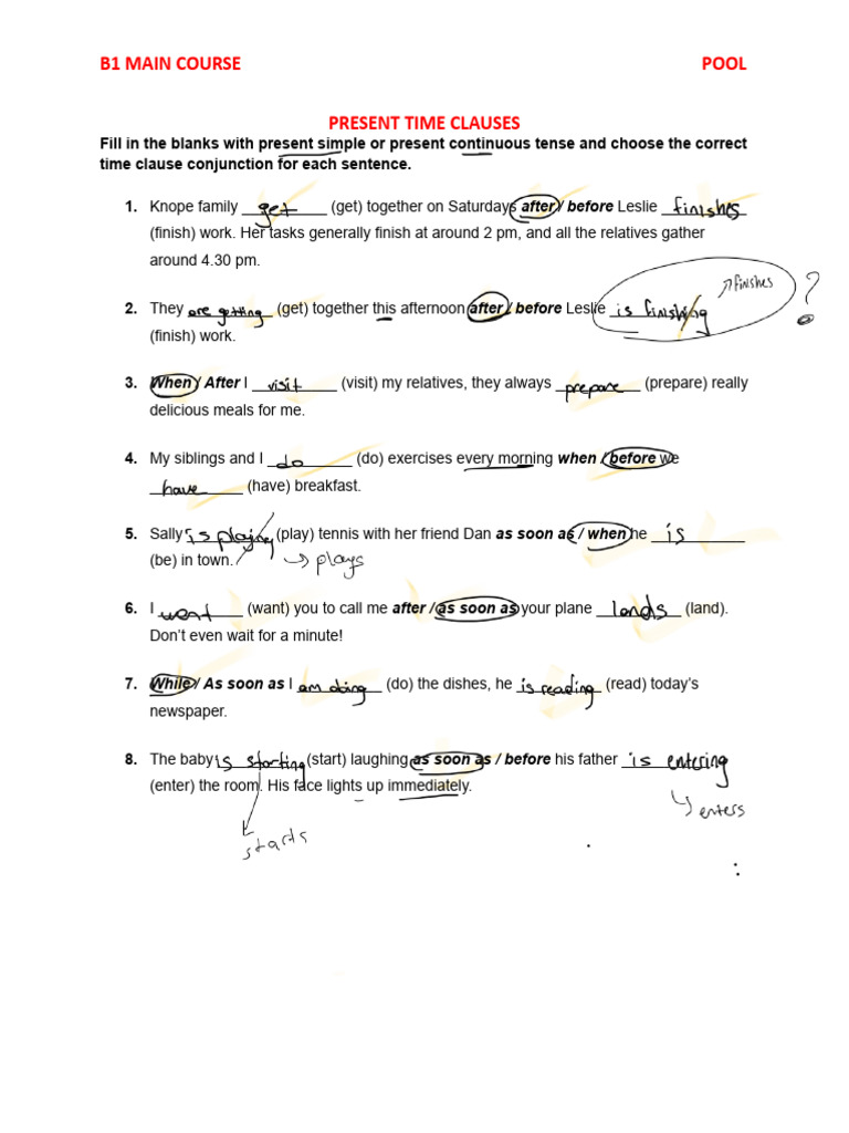 8 - Present Time Clauses+KEY by E. Özilhan | PDF | Grammar | Syntax
