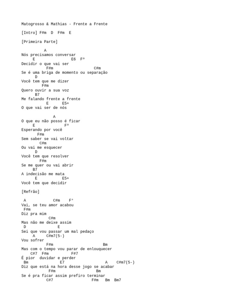 Cifras e Letra: Frente a Frente | PDF
