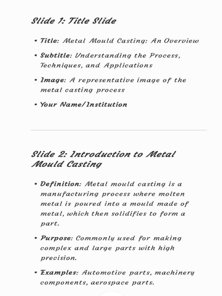 Format For PPT On Metal Mould Casting | PDF | Casting | Metals