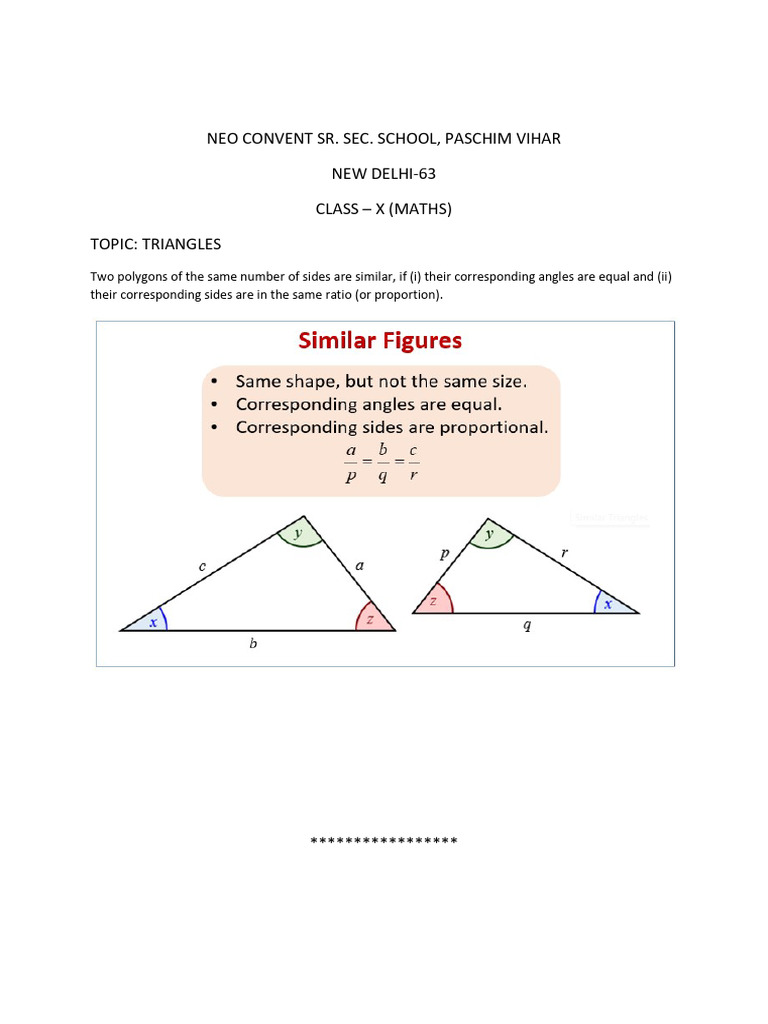 Understanding Similar Triangles in Math | PDF