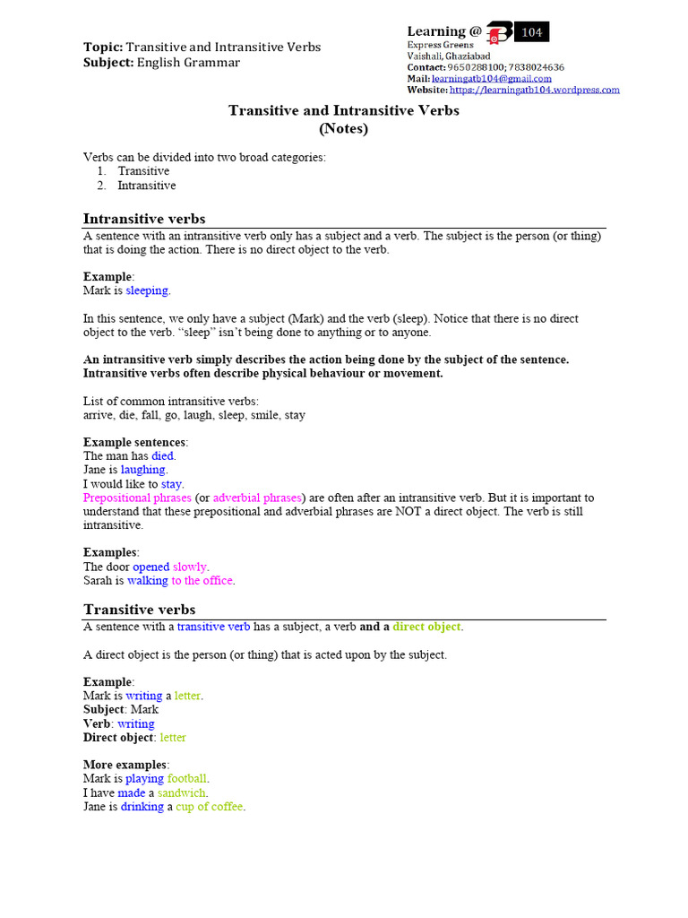 Sleep as an Intransitive Verb | PDF | Verb | Subject (Grammar)