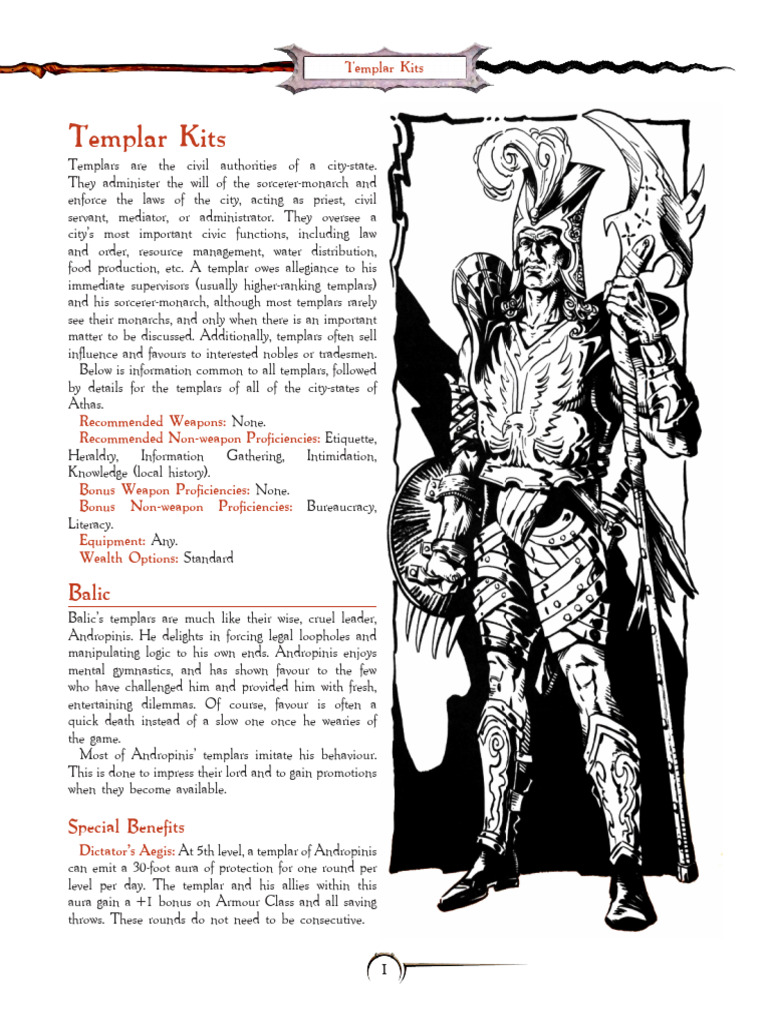 Templar Kits for City-States of Athas | PDF