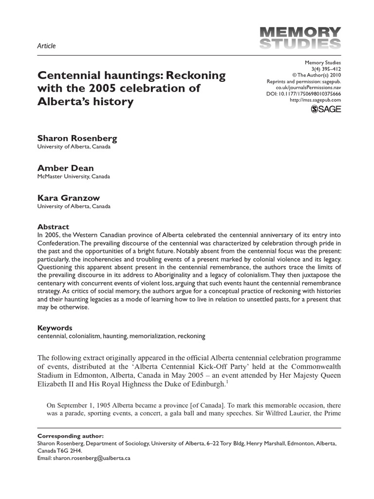 Rosenberg Et Al 2010 Centennial Hauntings Reckoning With The 2005 ...
