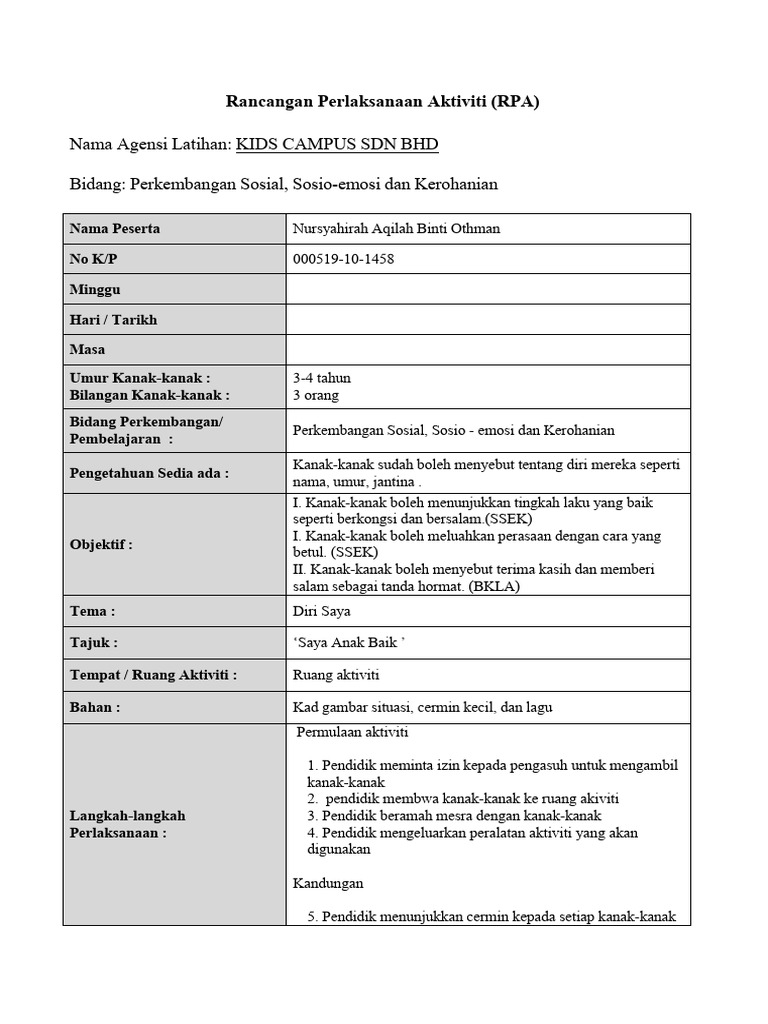 RPA Perkembangan Sosio-emosi Kanak-kanak | PDF