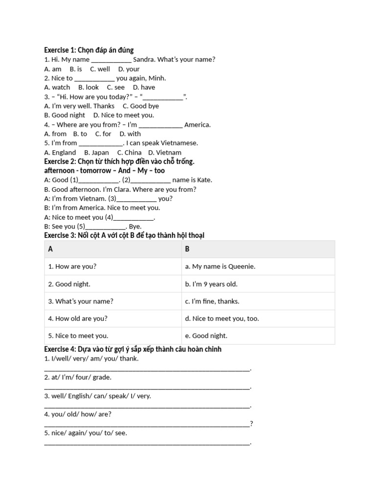 English Conversation Exercises for Beginners | PDF