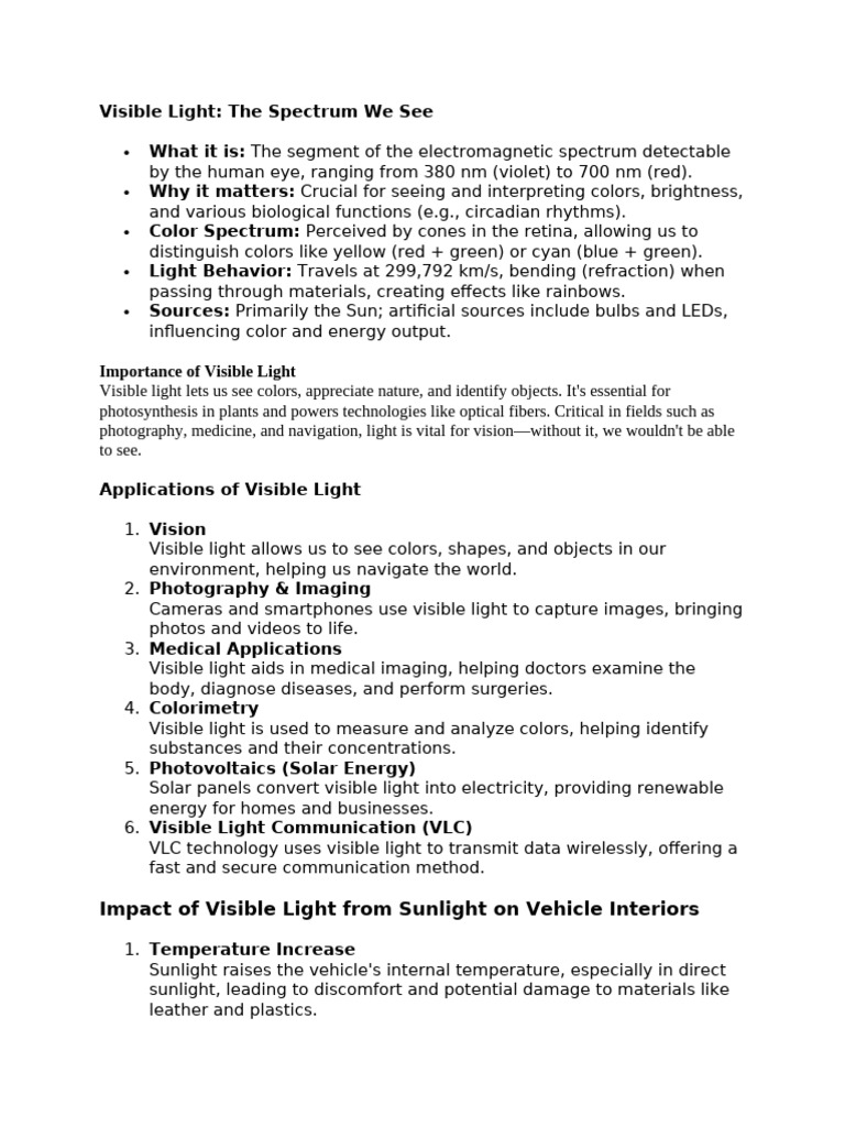 Understanding Visible Light's Impact | PDF | Color | Light