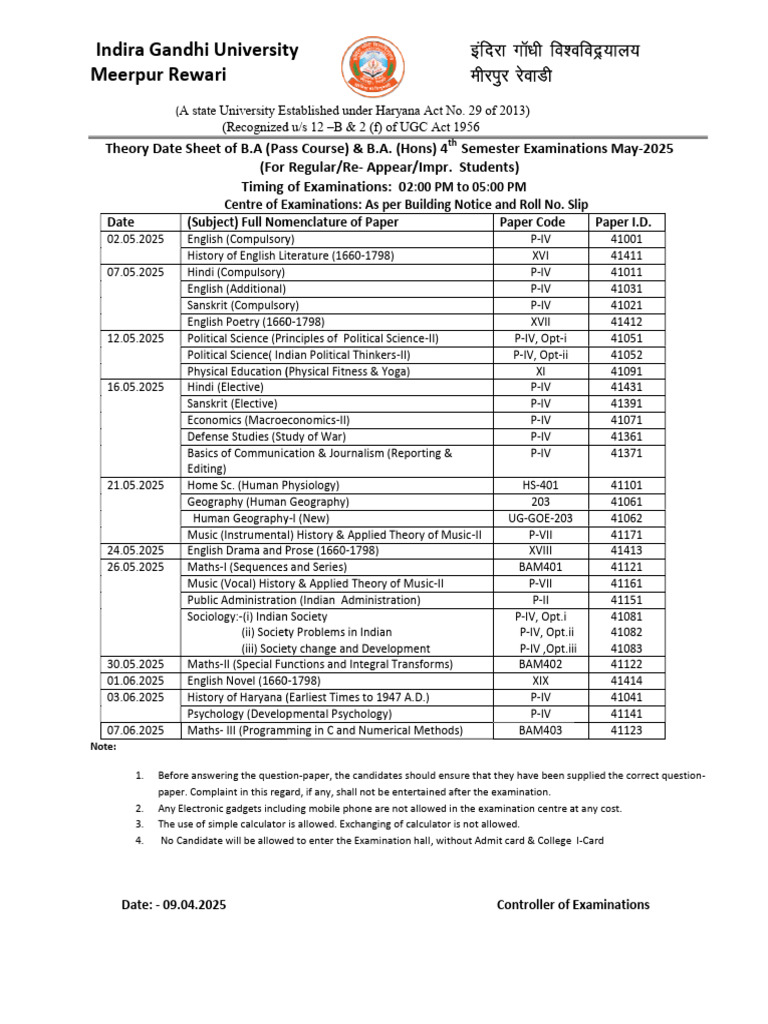 BA 4th Semester Exam Dates 2025 | PDF | Liberal Arts Education | Science