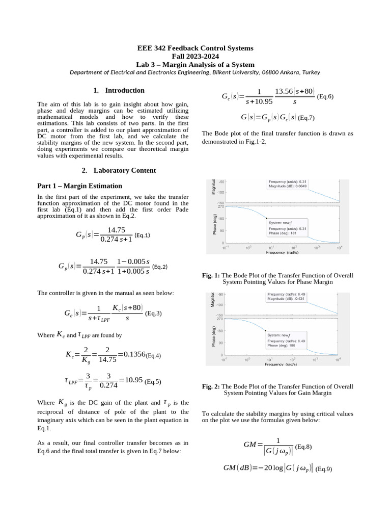 Eee342 Lab3 | PDF | Control Theory | Applied Mathematics