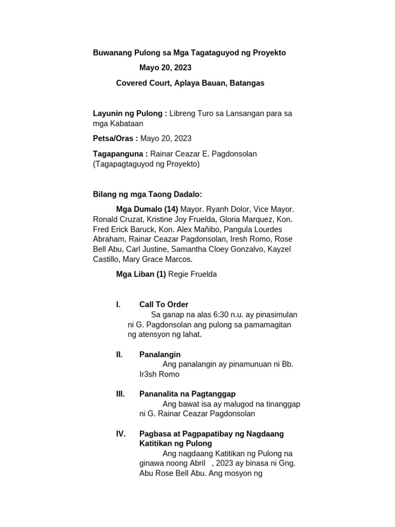 Katitikan NG Pulong | PDF