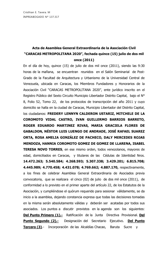 Acta de Asamblea General Extraordinaria de La Asociación Civil Venezuela Política (general)