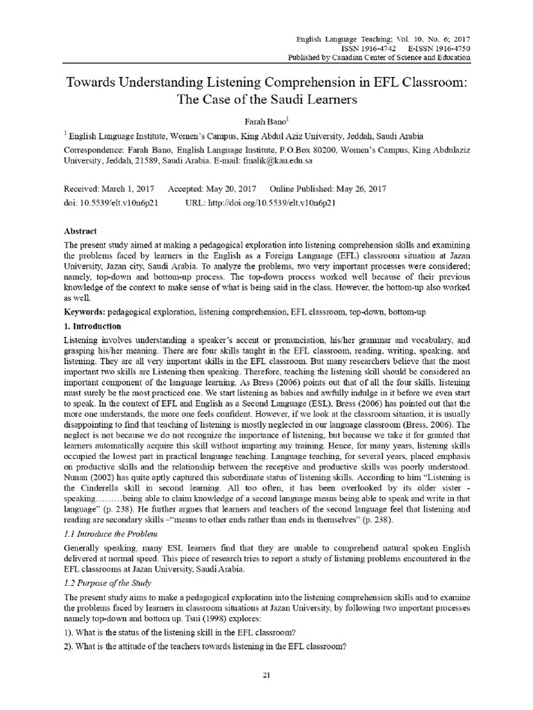 2017 Towards Understanding Listening Comprehension in EFL Classroom ...