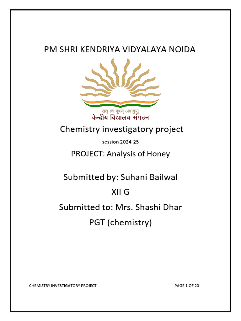 Suhani's Honey Analysis Project | PDF | Honey | Chemistry