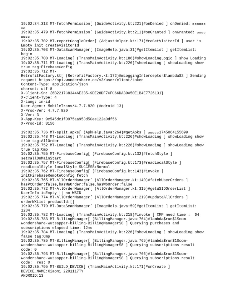 MobileTrans Permission and API Logs | PDF | Callback (Computer ...