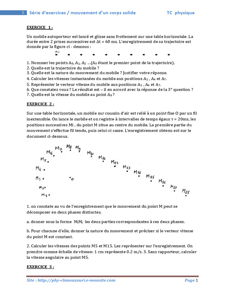Exercices sur le mouvement d'un corps solide | PDF | Vitesse ...