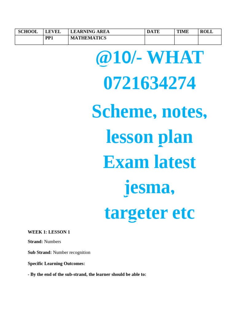 pp1 Rationalised Mathematics Lesson Plans Term 2 | PDF | Learning ...