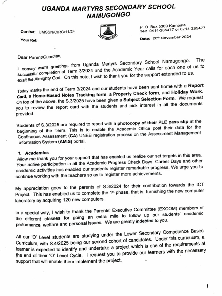 Uganda Martyrs Secondary School Update | PDF
